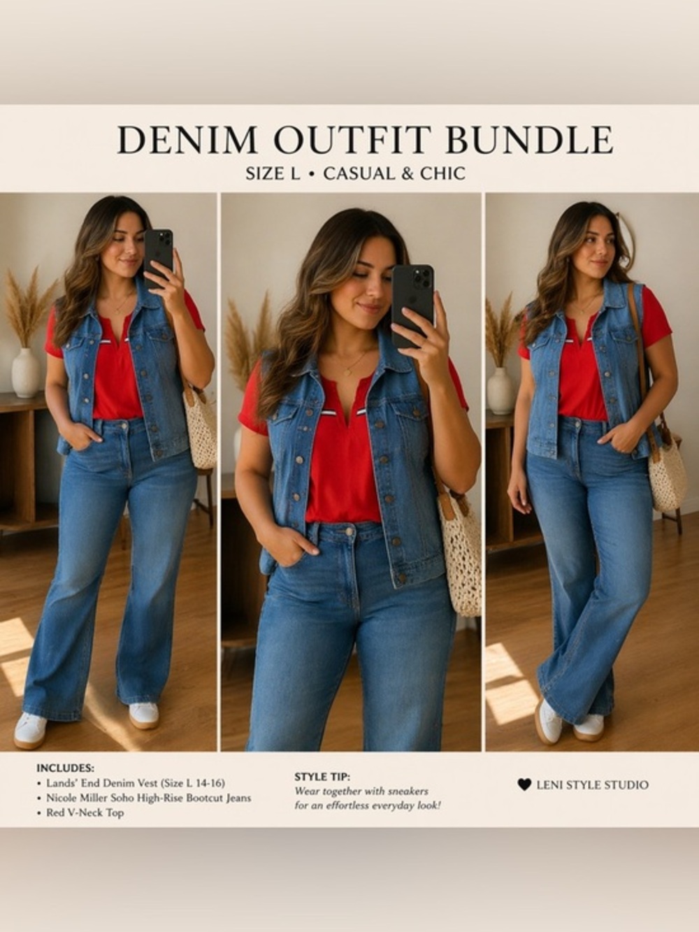 Lands' End Light Blue Denim Jacket Jeans and T Shirt bundle L